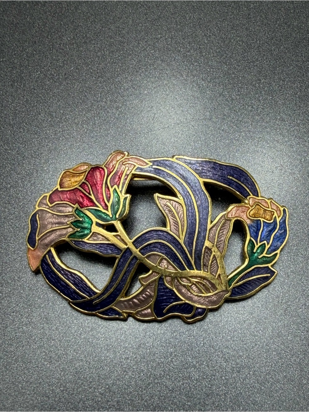 Vintage Cloisonné Floral brooch #cz576